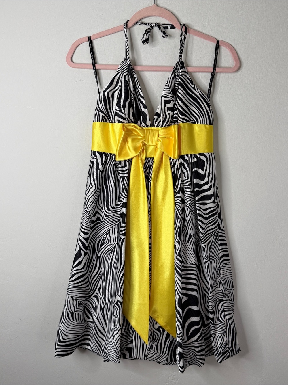 Y2K Jessica McClintock Zebra Print Halter Dress Bubble Hem Vintage 2000s Size 8